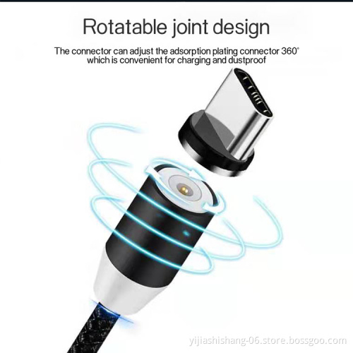 Custom Logo Led Nylon Braided Magnetic Micro Usb Type C 8 Pin Charging Cable